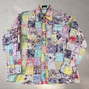Vintage NOS Resilio Patchwork Button Shirt XL Hippie Disco Dagger‎ Collar